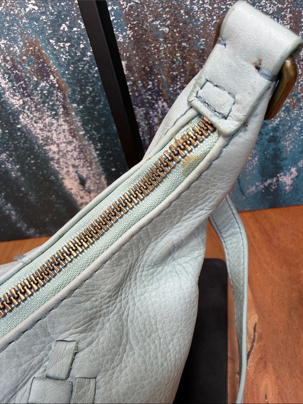 American Leather Co Boho Katy Light Teal Leather Crossbody NWT - Picture 12 of 14